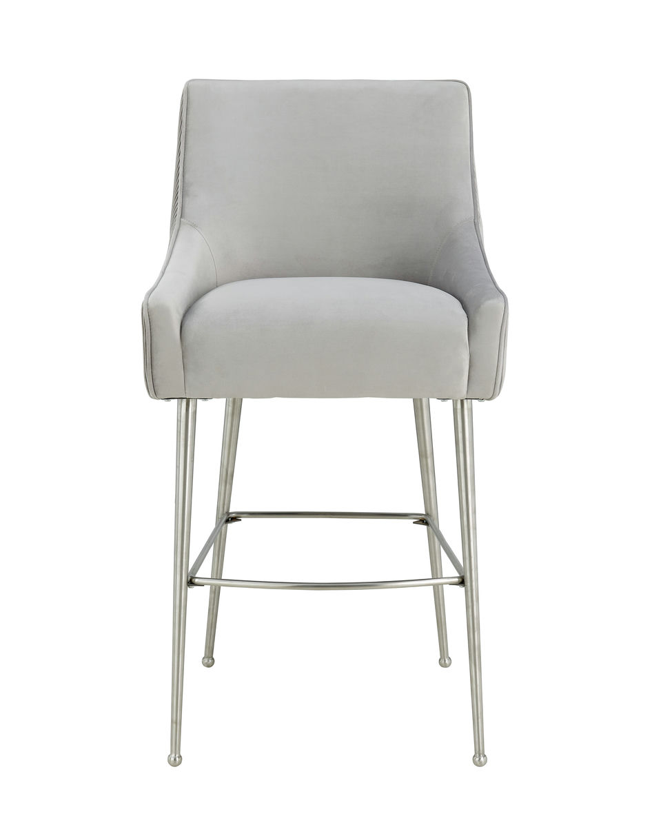 TOV Furniture Beatrix Pleated Light Grey Velvet Bar Stool