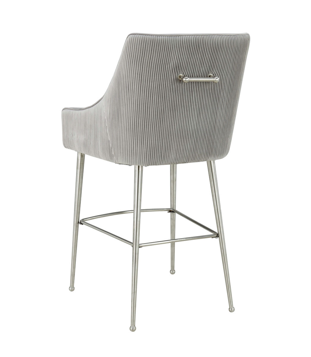 TOV Furniture Beatrix Pleated Light Grey Velvet Bar Stool