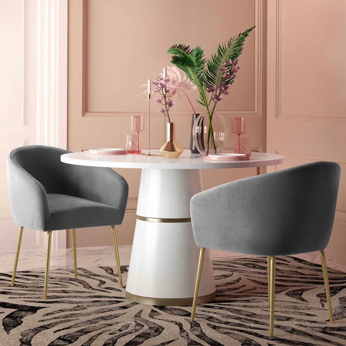 TOV Furniture Arya Performance Velvet Grey Dining Chair
