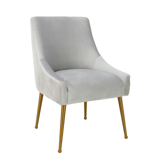 TOV Furniture Beatrix Pleated Light Grey Velvet Side Chair
