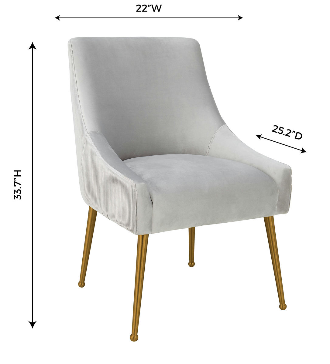 TOV Furniture Beatrix Pleated Light Grey Velvet Side Chair
