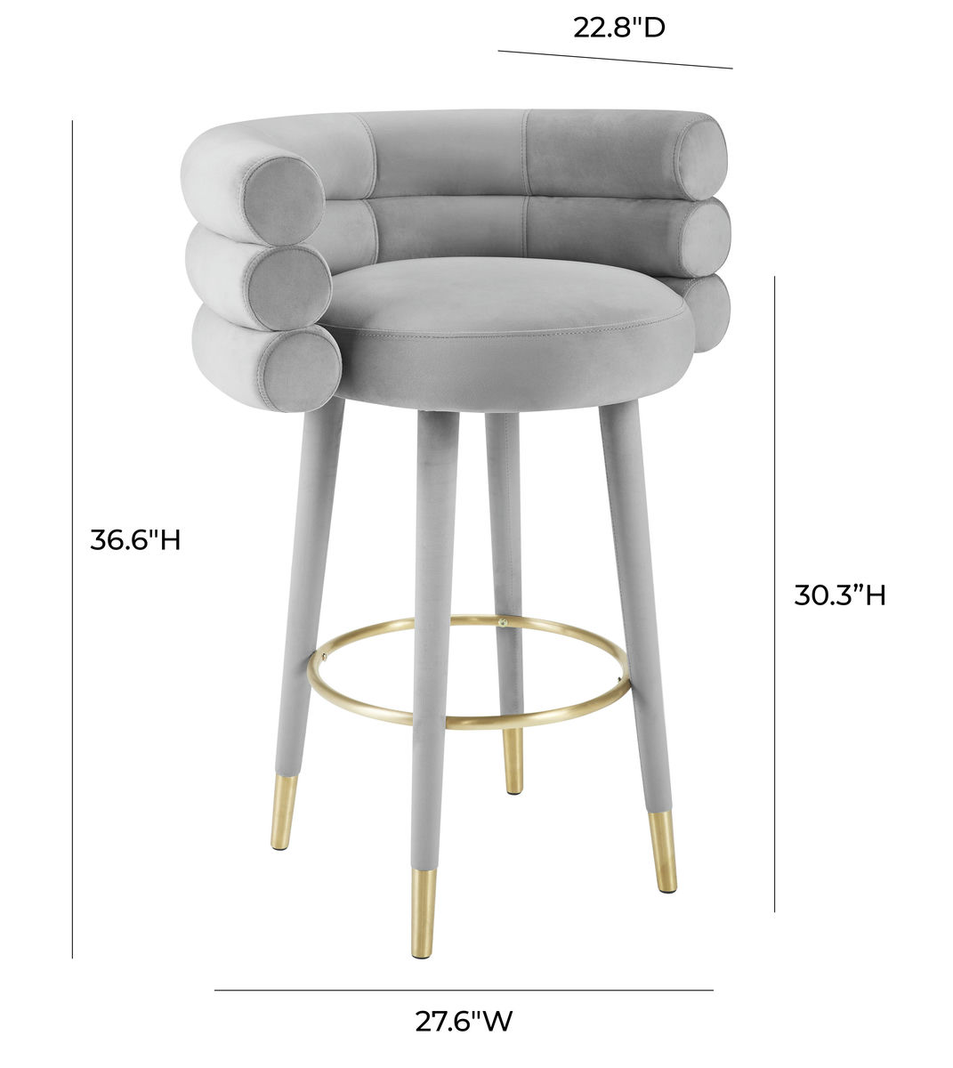 TOV Furniture Betty Grey Velvet Barstool