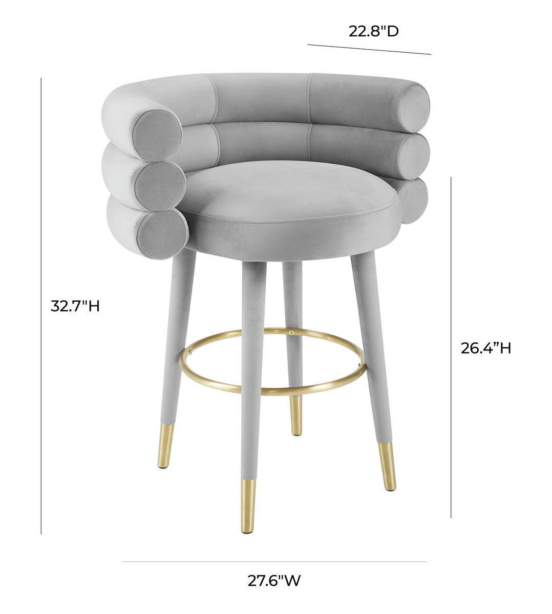 TOV Furniture Betty Grey Velvet Counter Stool