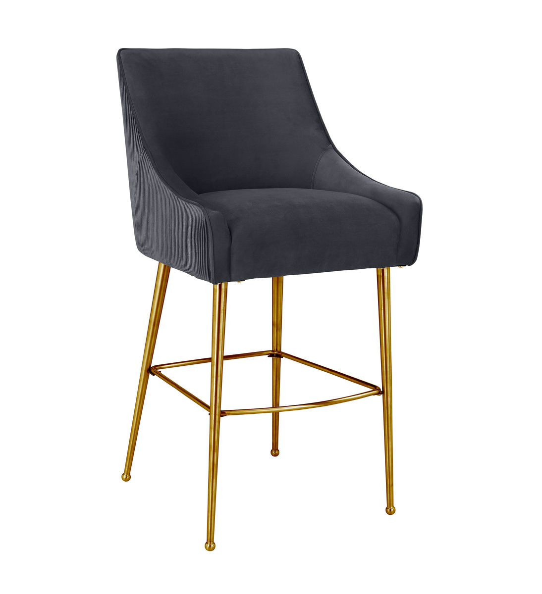 TOV Furniture Beatrix Pleated Dark Grey Velvet Bar Stool