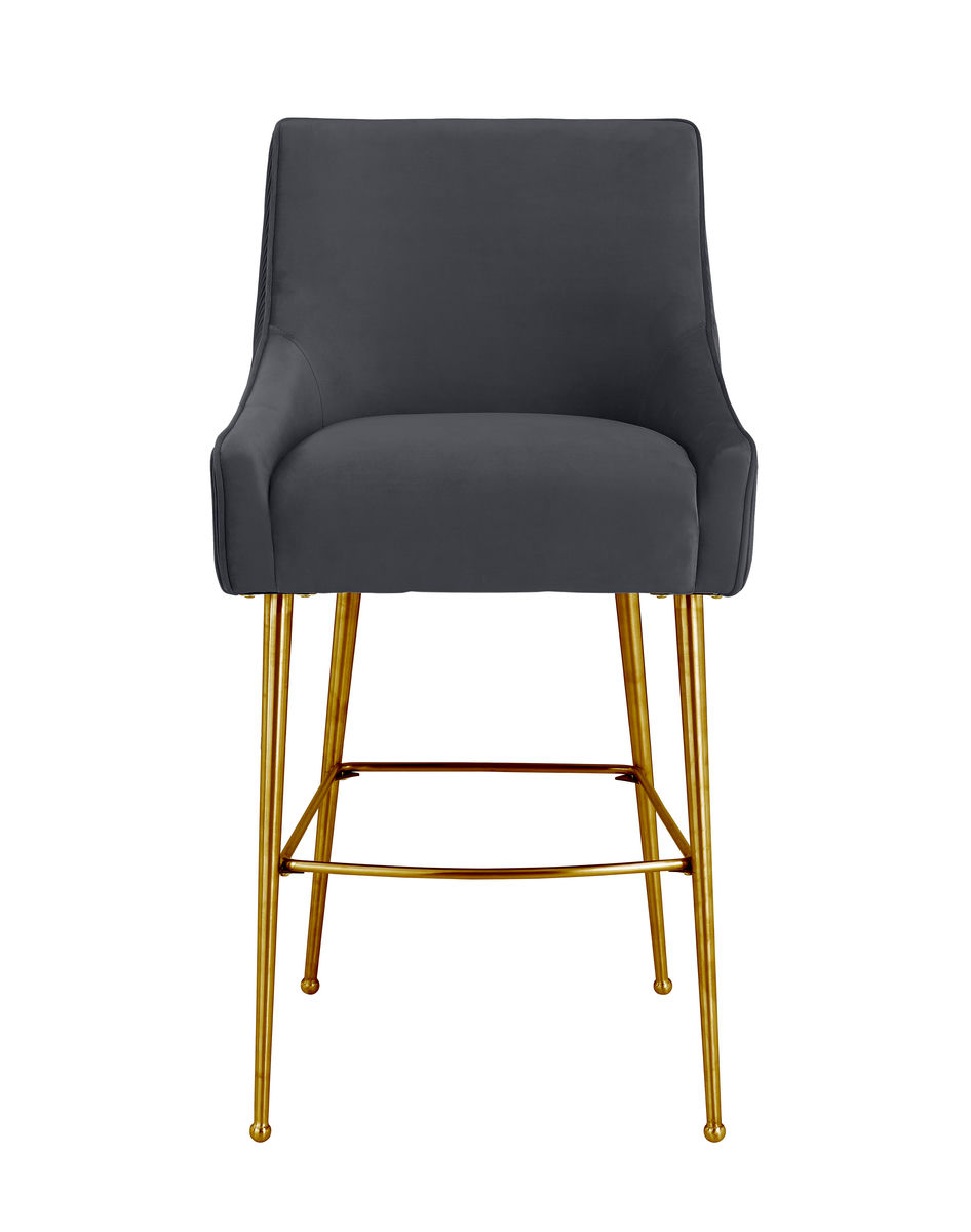 TOV Furniture Beatrix Pleated Dark Grey Velvet Bar Stool