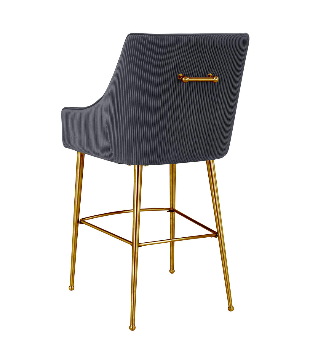 TOV Furniture Beatrix Pleated Dark Grey Velvet Bar Stool