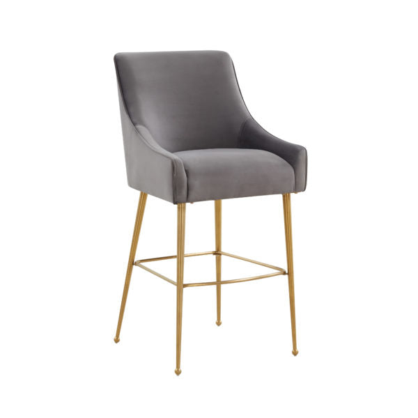 TOV Furniture Beatrix Dark Grey Velvet Bar Stool - Gold Legs