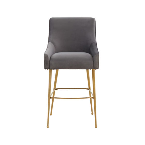 TOV Furniture Beatrix Dark Grey Velvet Bar Stool - Gold Legs