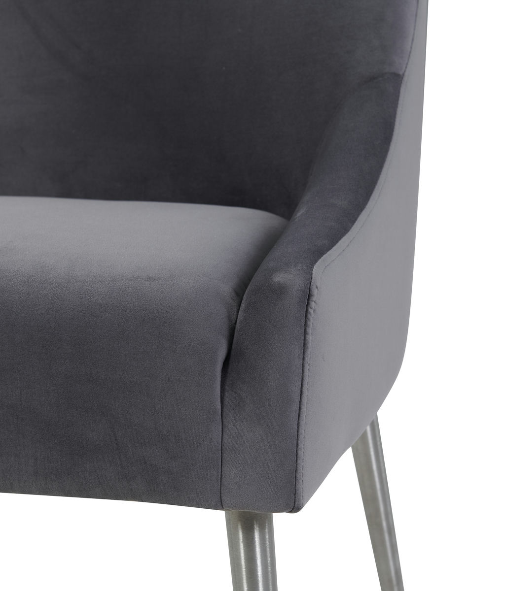 TOV Furniture Beatrix Grey Velvet Side Chair with Silver Leg