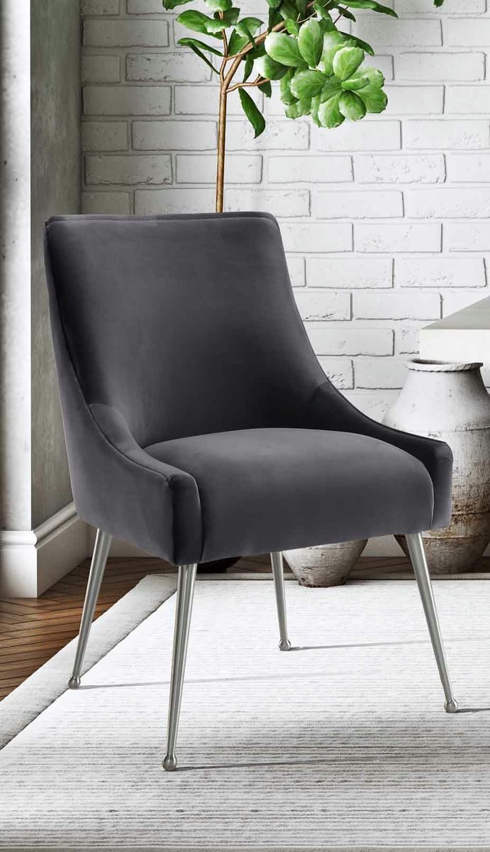 TOV Furniture Beatrix Grey Velvet Side Chair with Silver Leg