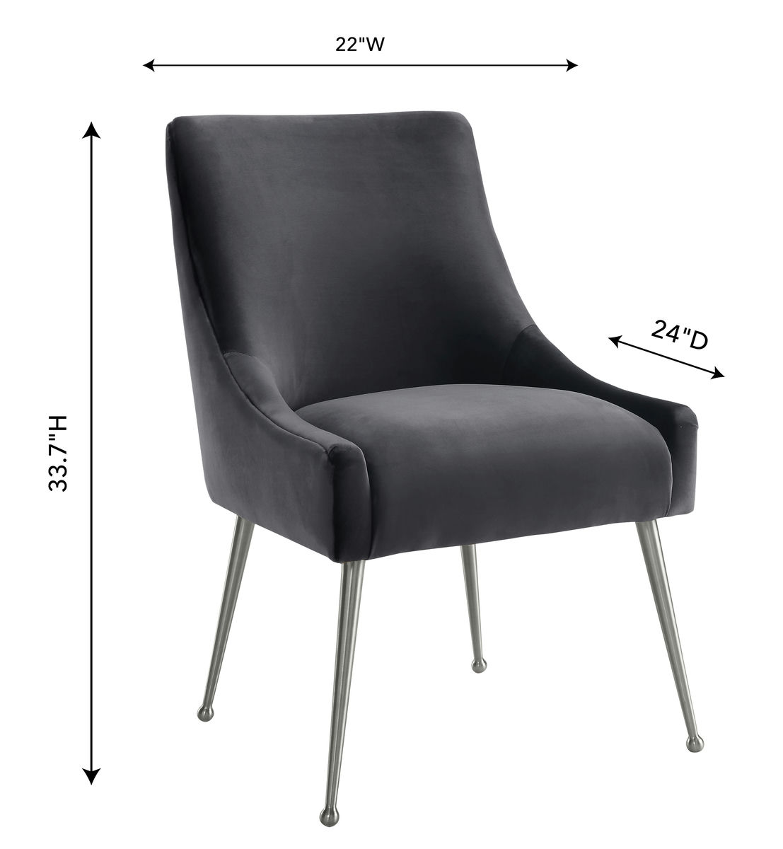 TOV Furniture Beatrix Grey Velvet Side Chair with Silver Leg