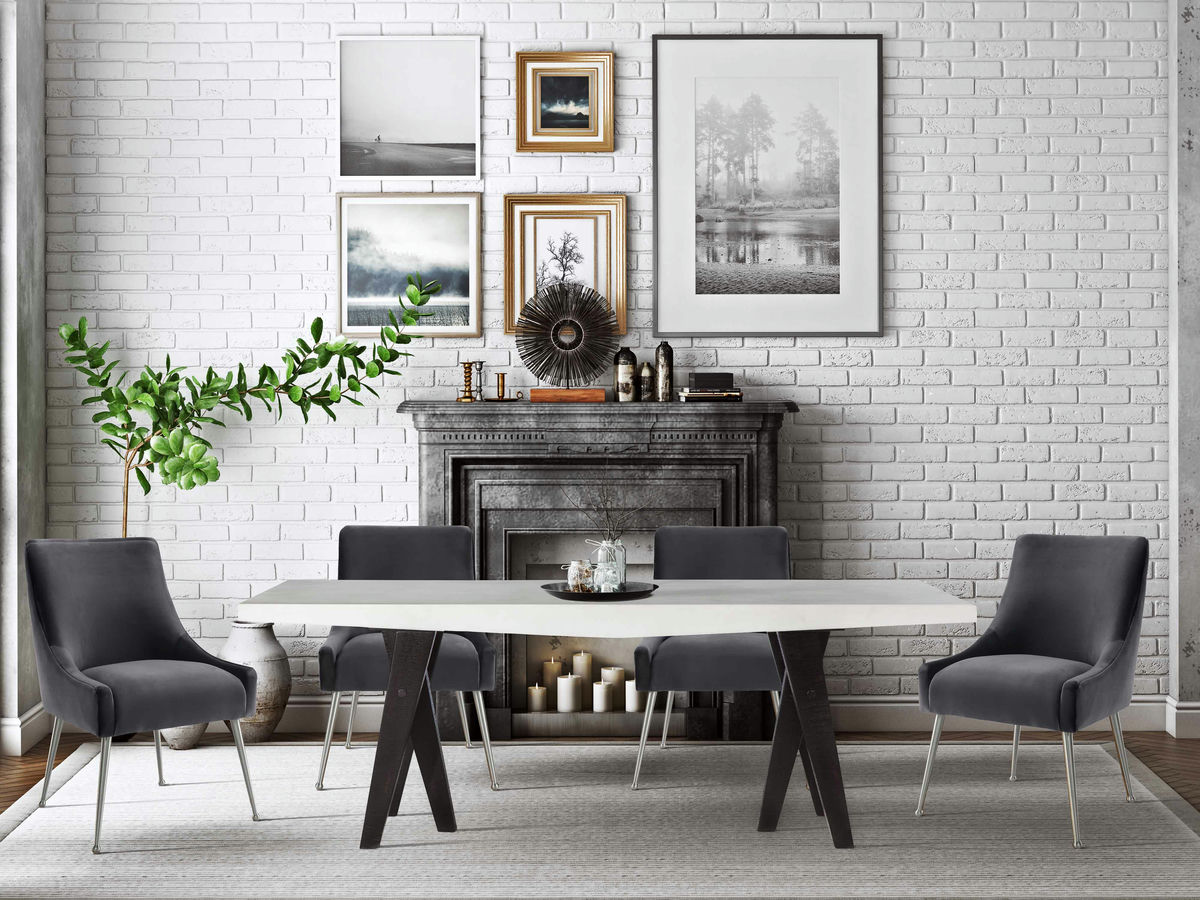 TOV Furniture Beatrix Grey Velvet Side Chair with Silver Leg