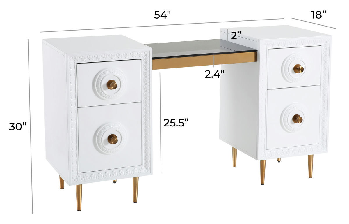 TOV Furniture Bovey White Lacquer Desk