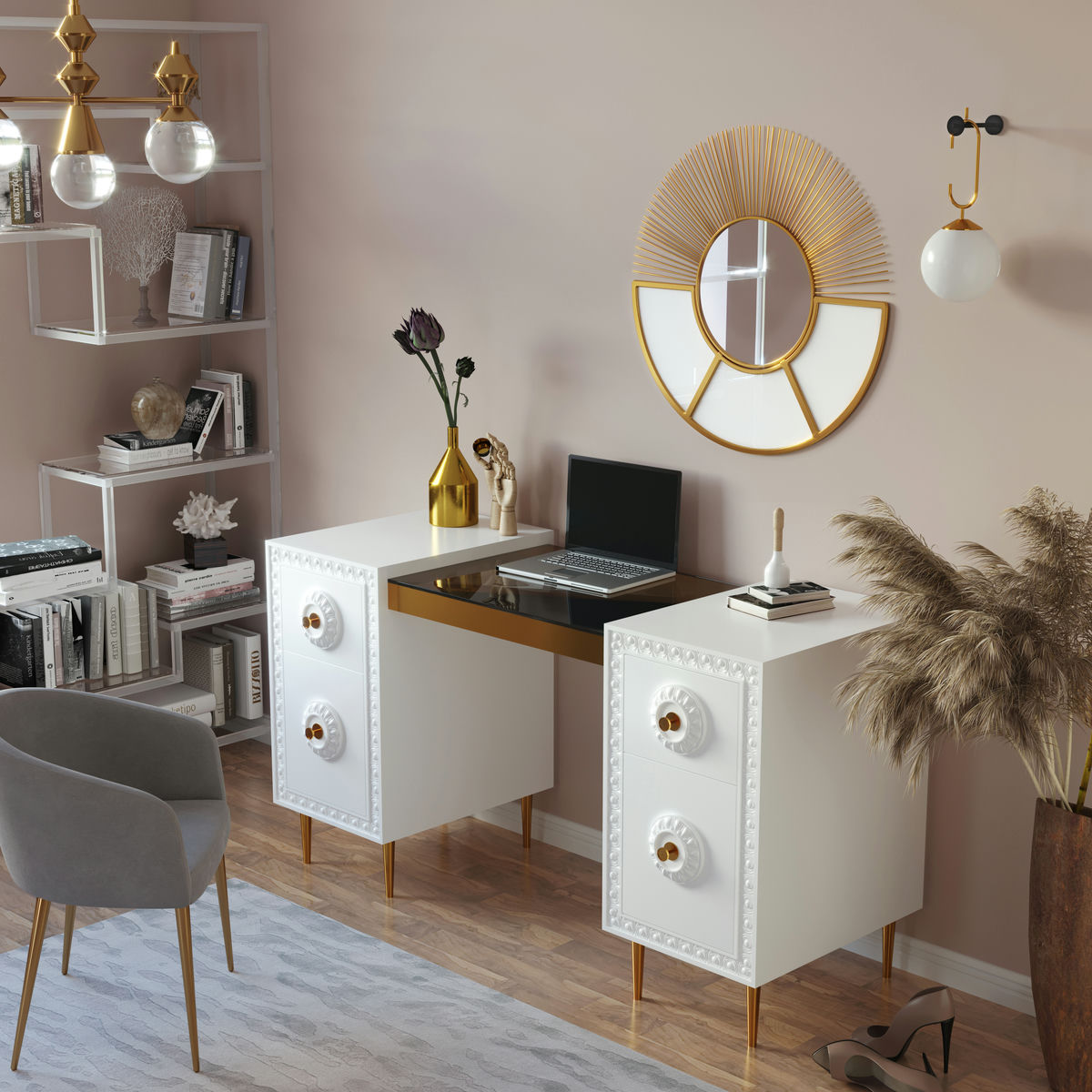 TOV Furniture Bovey White Lacquer Desk