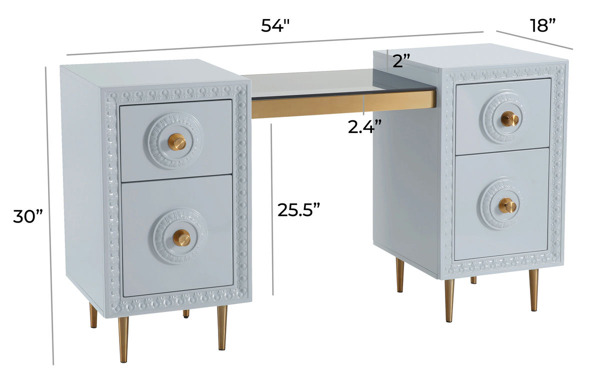 TOV Furniture Bovey Light Grey Lacquer Desk