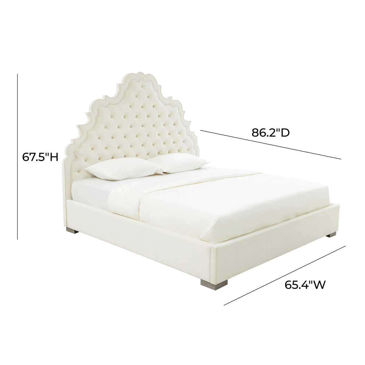 TOV Furniture Carolina Cream Velvet Bed in Queen
