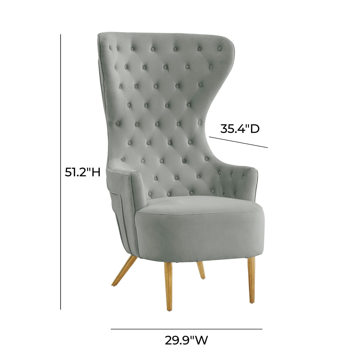 TOV Furniture Jezebel Grey Velvet Wingback Chair