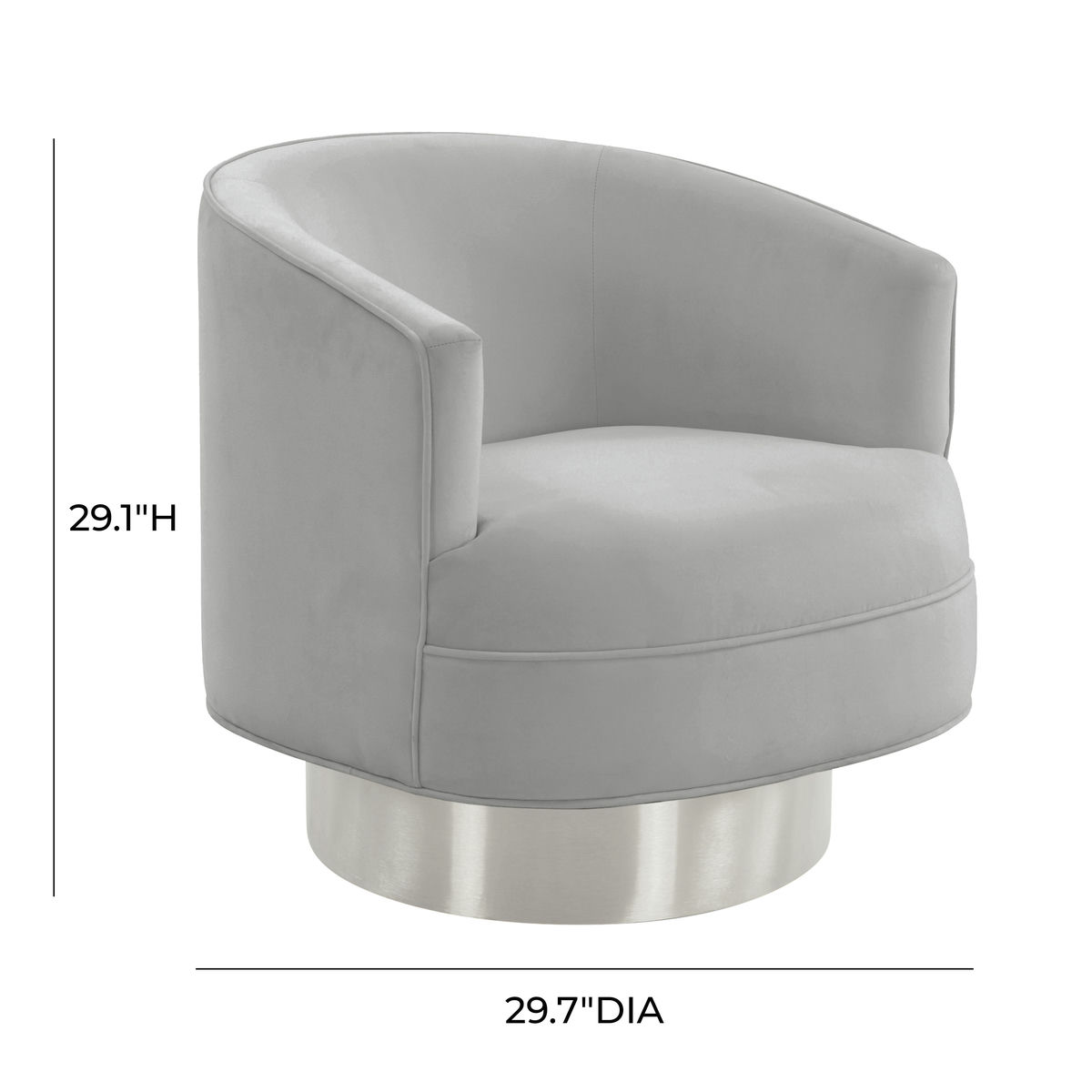 TOV Furniture Stella Grey Velvet Swivel Chair - Silver Base
