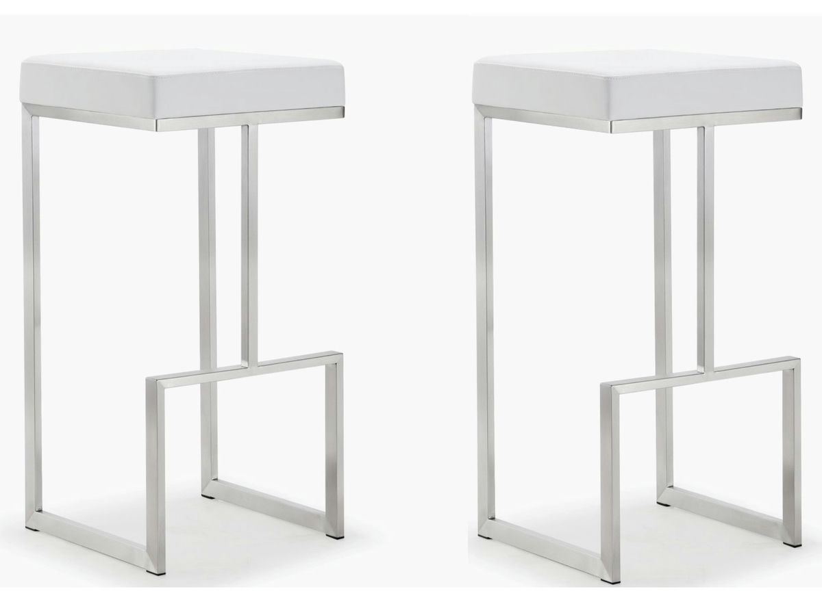 TOV Furniture Ferrara White Stainless Steel Barstool - Set of 2