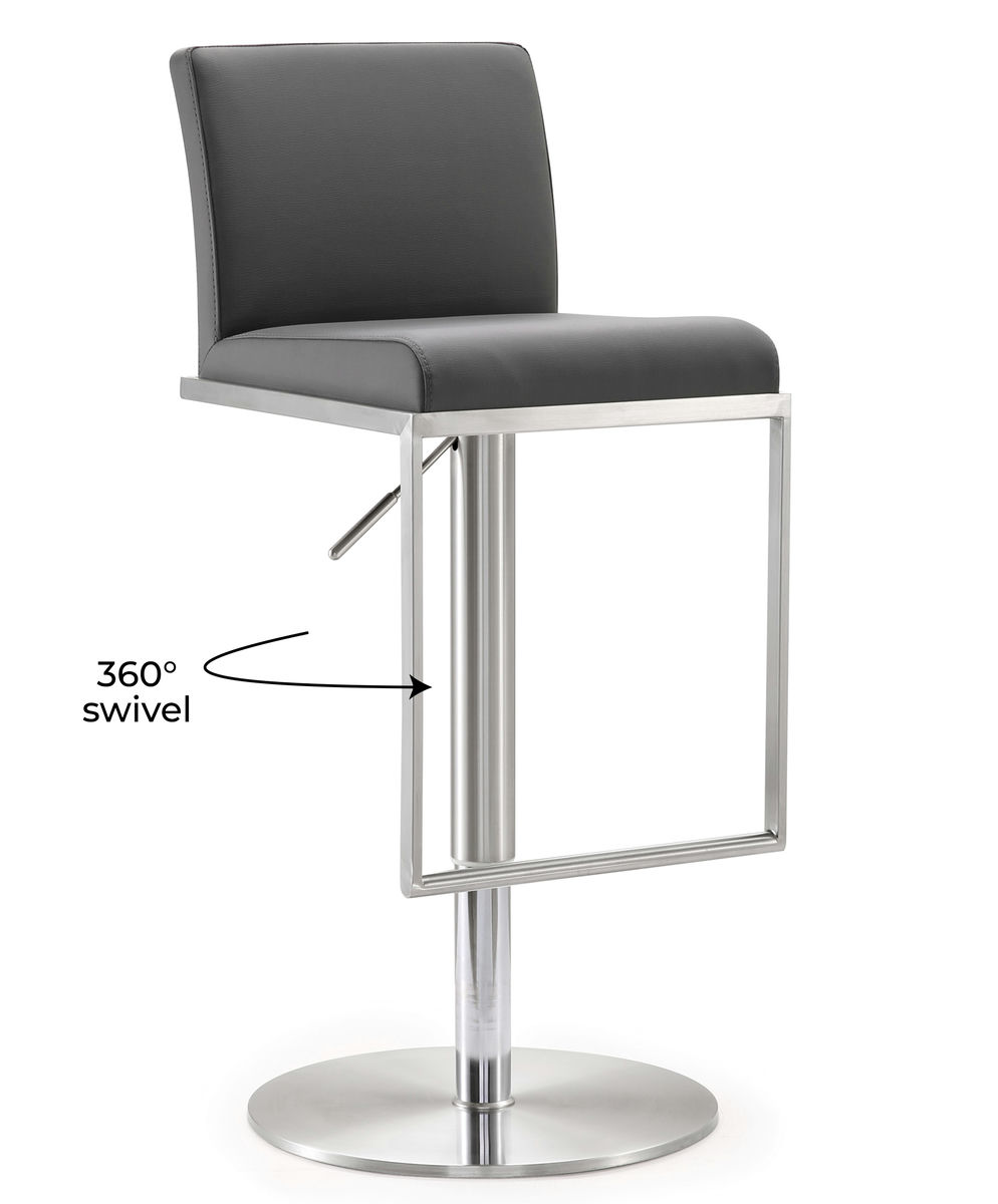 TOV Furniture Amalfi Grey Stainless Steel Adjustable Barstool