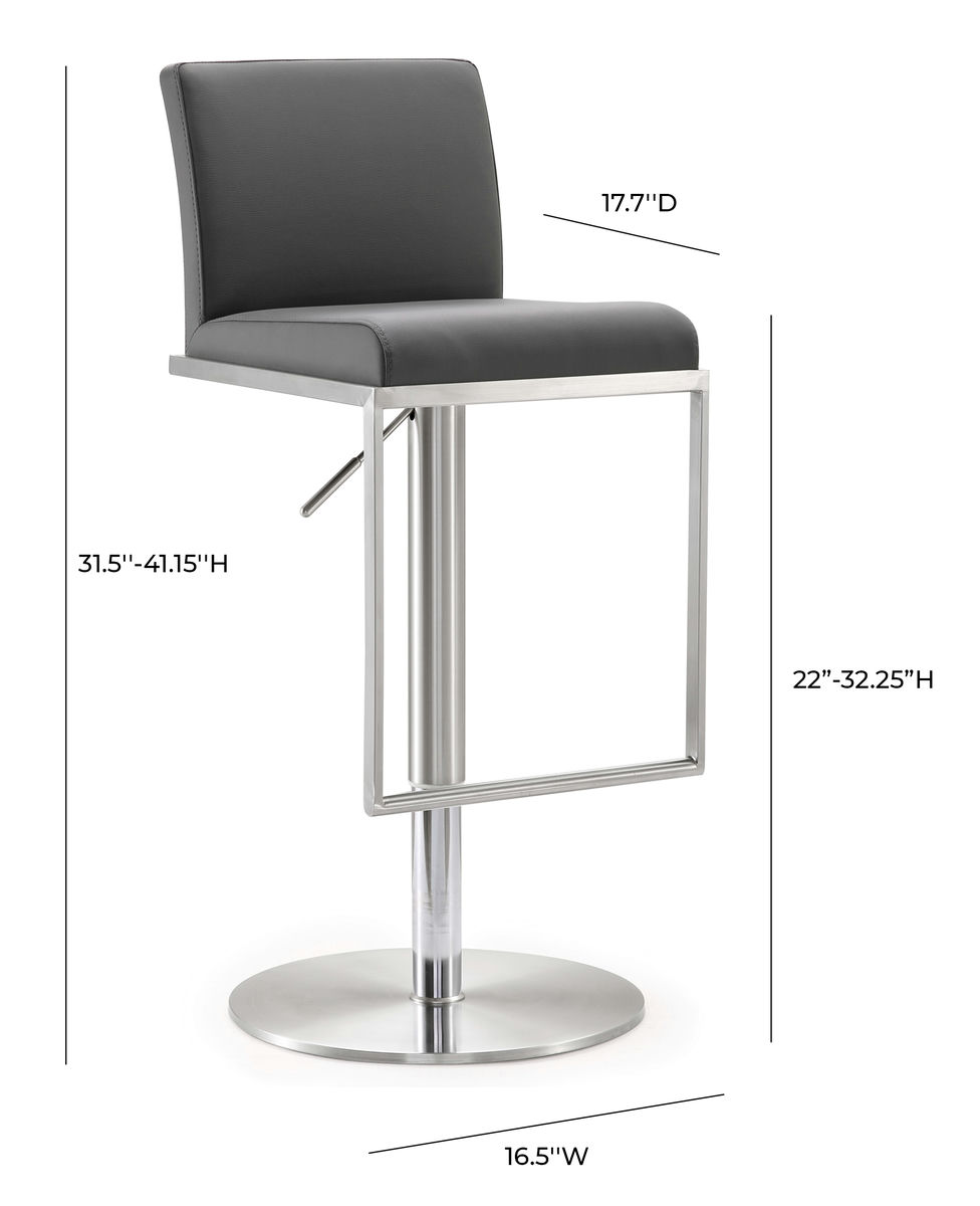 TOV Furniture Amalfi Grey Stainless Steel Adjustable Barstool