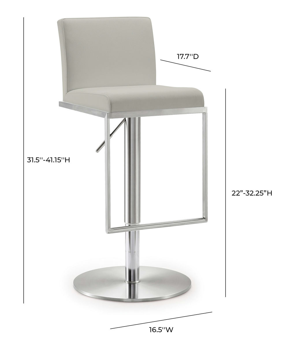 TOV Furniture Amalfi Light Grey Stainless Steel Barstool