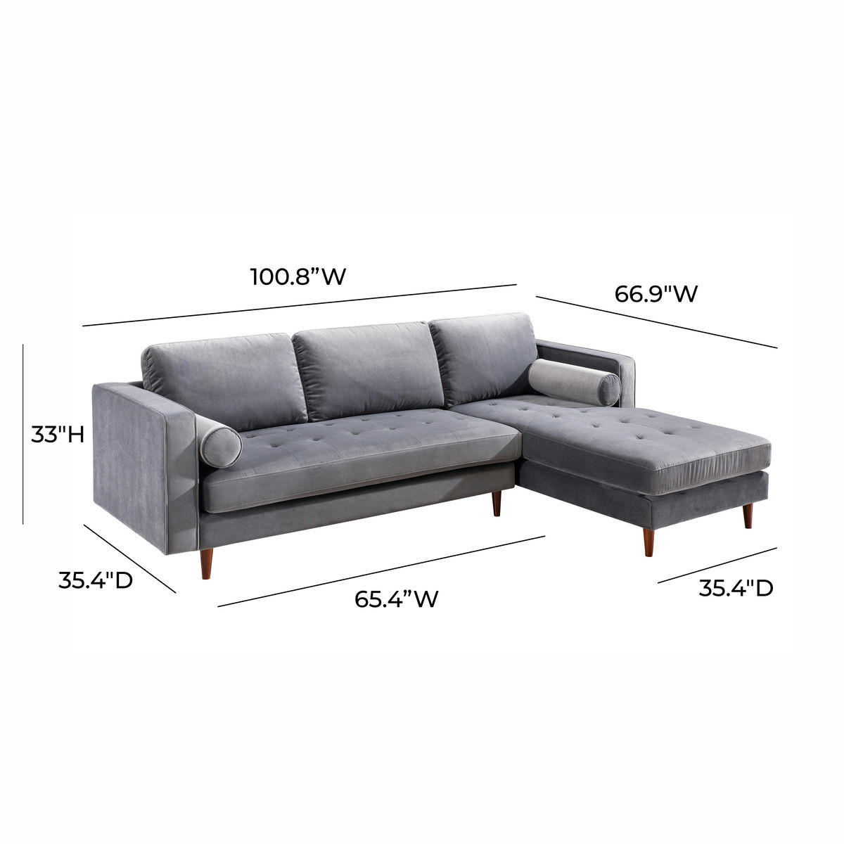TOV Furniture Como Grey Velvet Sectional RAF