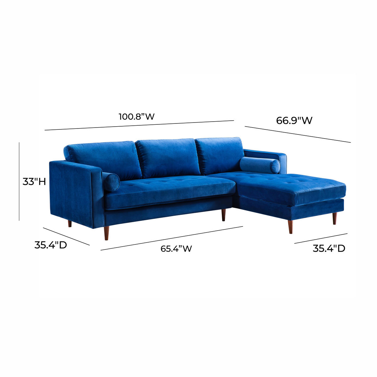 TOV Furniture Como Navy Velvet Sectional RAF