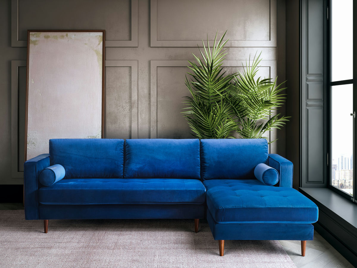 TOV Furniture Como Navy Velvet Sectional RAF