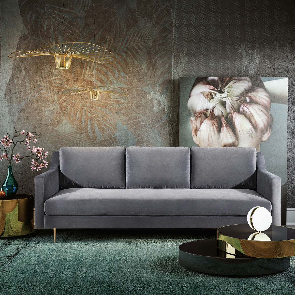 TOV Furniture Milan Grey Velvet Sofa