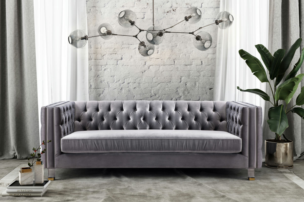 TOV Furniture Rimini Grey Velvet Sofa
