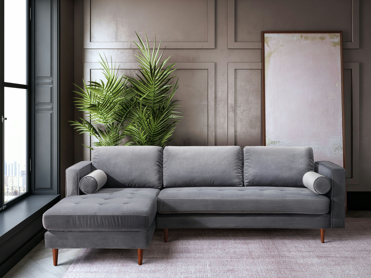 TOV Furniture Como Grey Velvet Sectional LAF