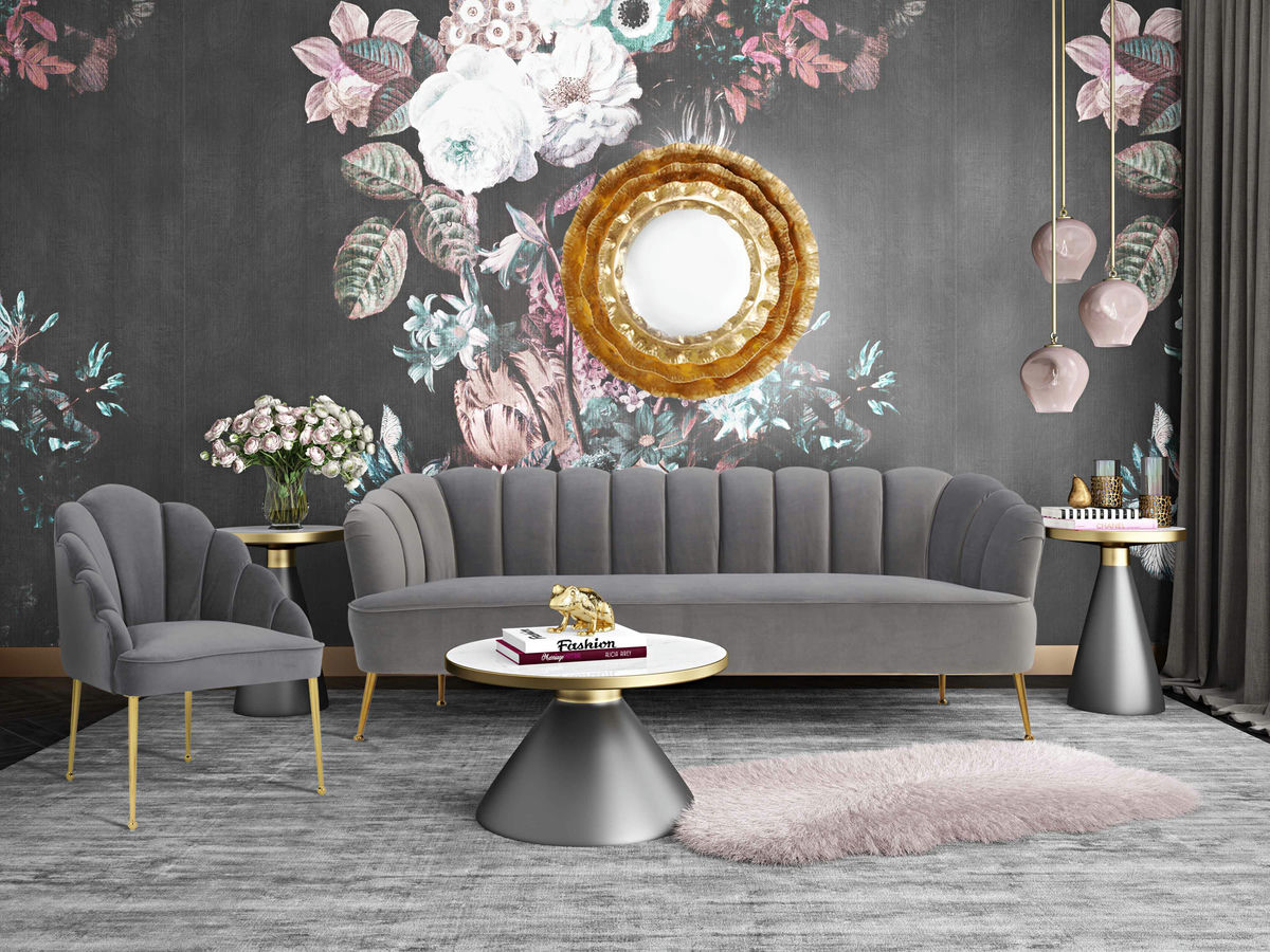 TOV Furniture Daisy Grey Velvet Sofa