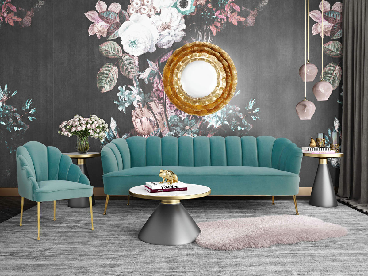 TOV Furniture Daisy Sea Blue Velvet Sofa