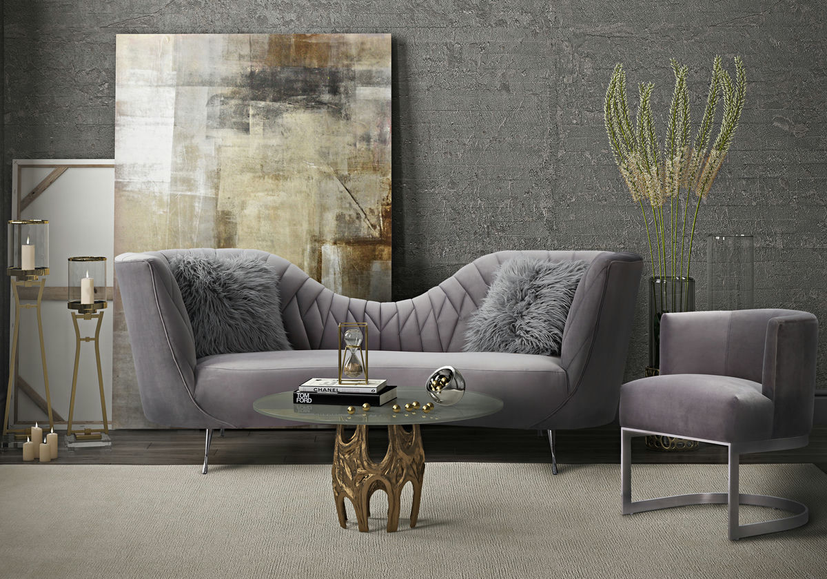 TOV Furniture Eva Grey Velvet Sofa