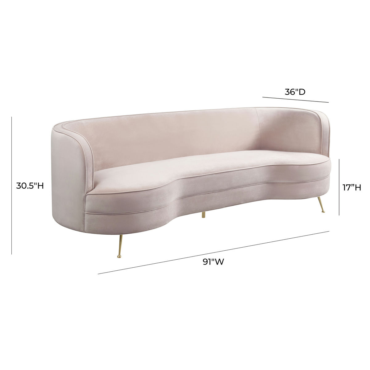 TOV Furniture Flare Blush Velvet Sofa