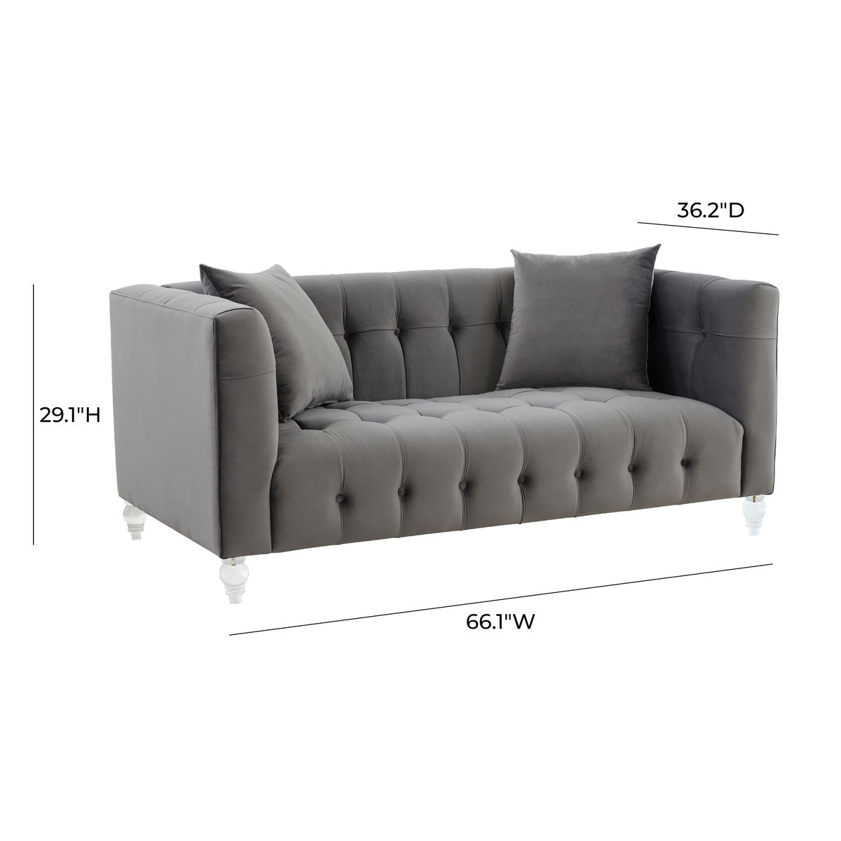 TOV Furniture Bea Grey Velvet Loveseat