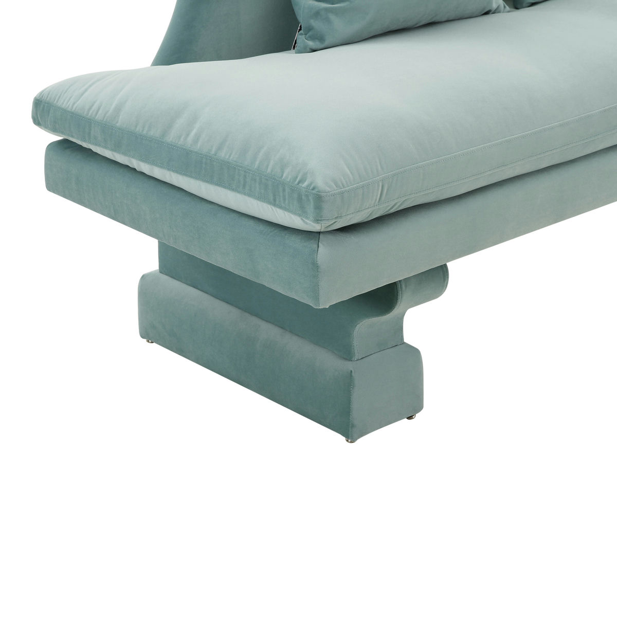 TOV Furniture Hyde Frost Blue Velvet Pedestal Sofa