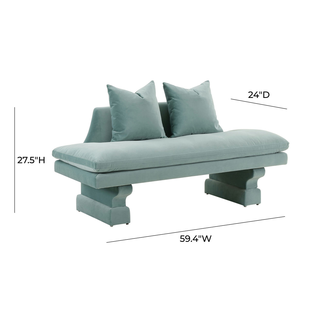 TOV Furniture Hyde Frost Blue Velvet Pedestal Sofa