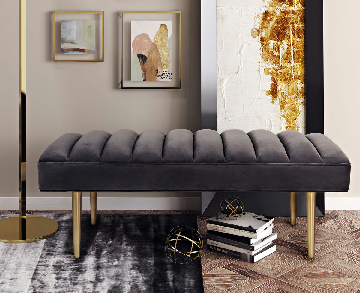 TOV Furniture Jax Grey Velvet Bench