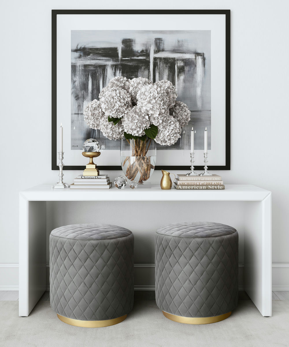 TOV Furniture Abir Grey Velvet Ottoman