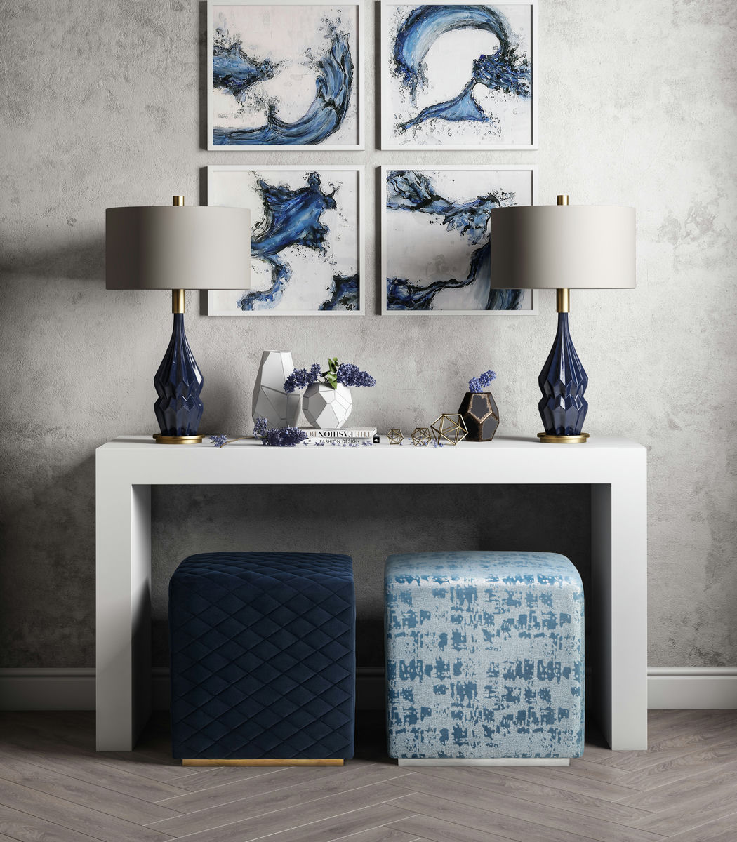 TOV Furniture Kent Navy Velvet Ottoman