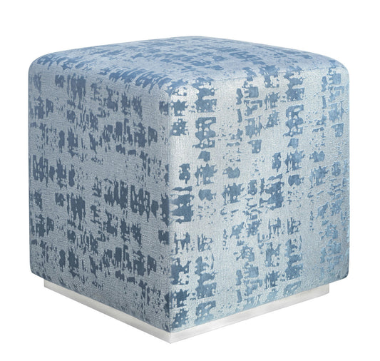 TOV Furniture Kent Blue Textured Velvet Ottoman