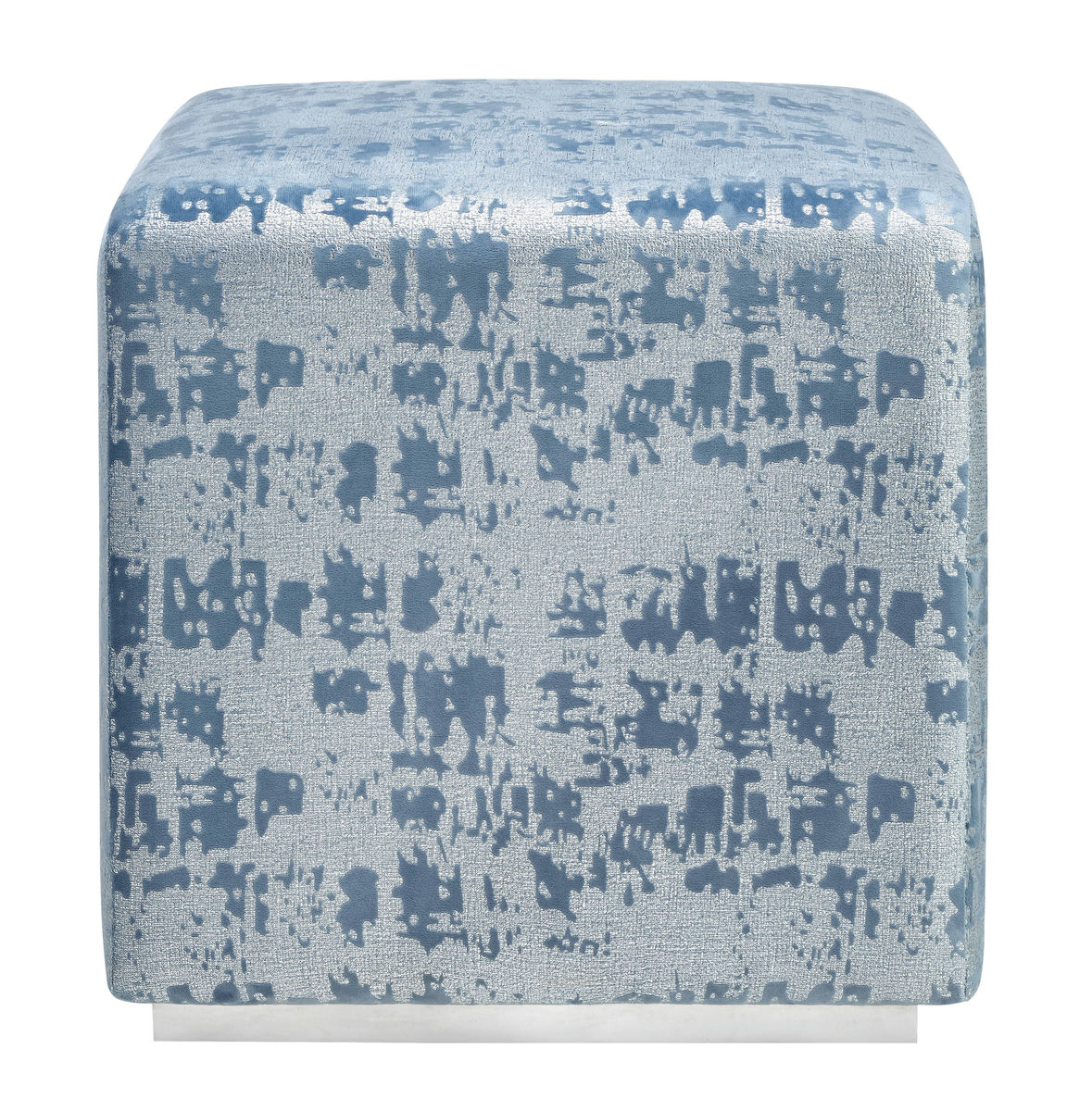 TOV Furniture Kent Blue Textured Velvet Ottoman