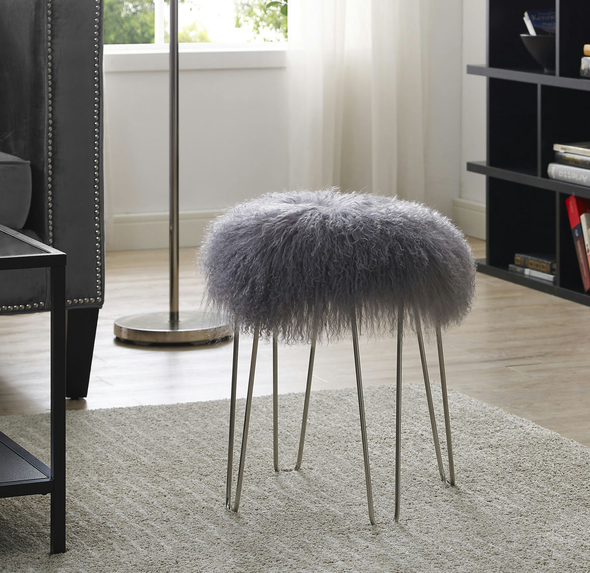 TOV Furniture Zelda Grey Sheepskin Bench