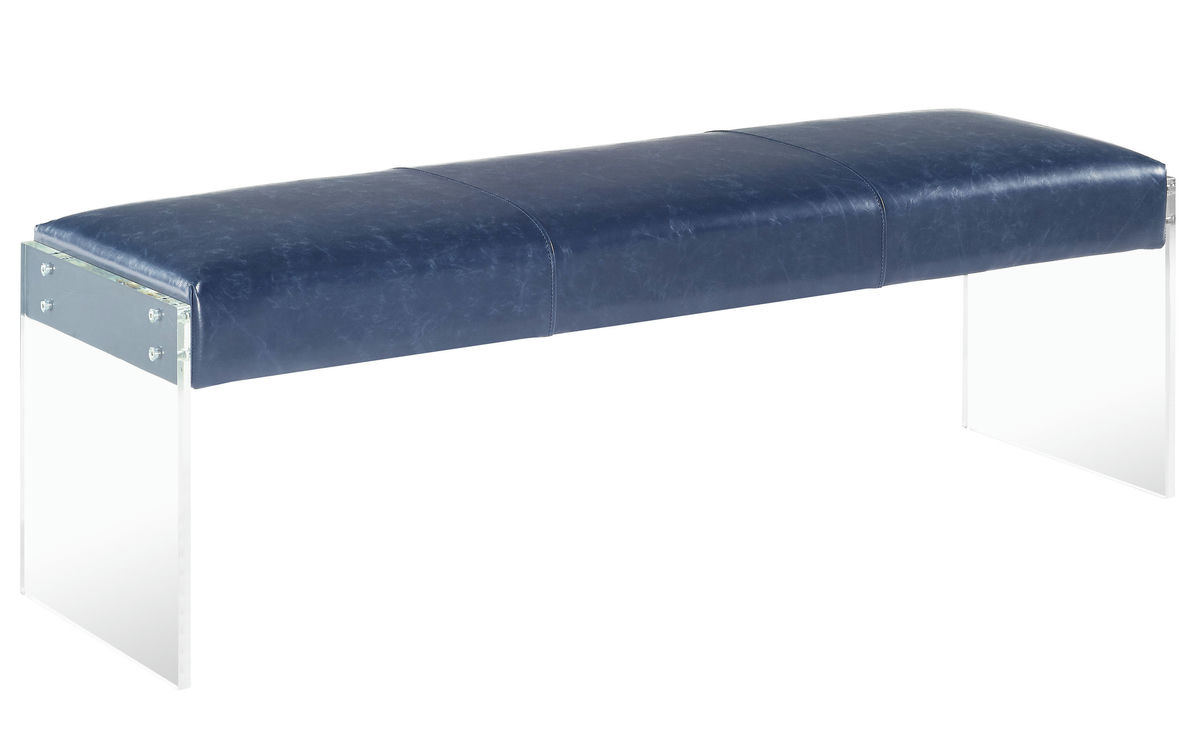 TOV Furniture Envy Antique Blue Leather/Acrylic Bench