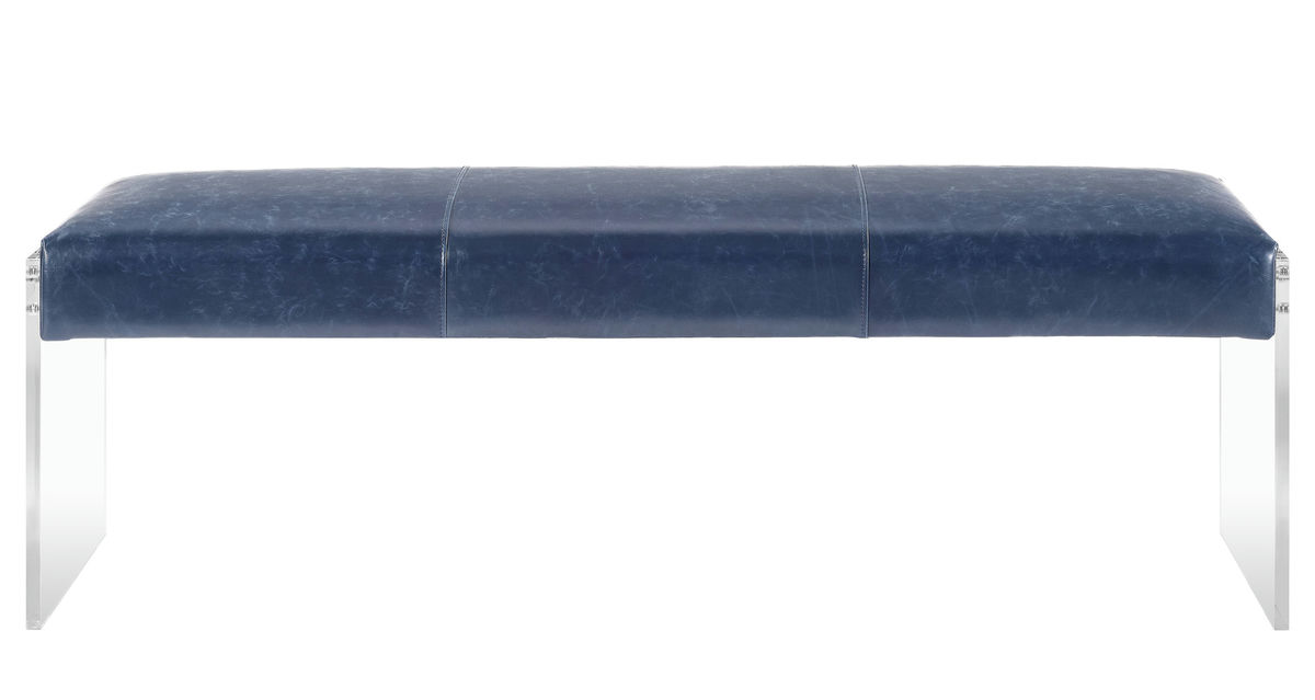 TOV Furniture Envy Antique Blue Leather/Acrylic Bench