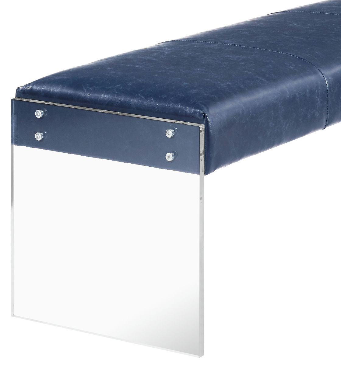 TOV Furniture Envy Antique Blue Leather/Acrylic Bench
