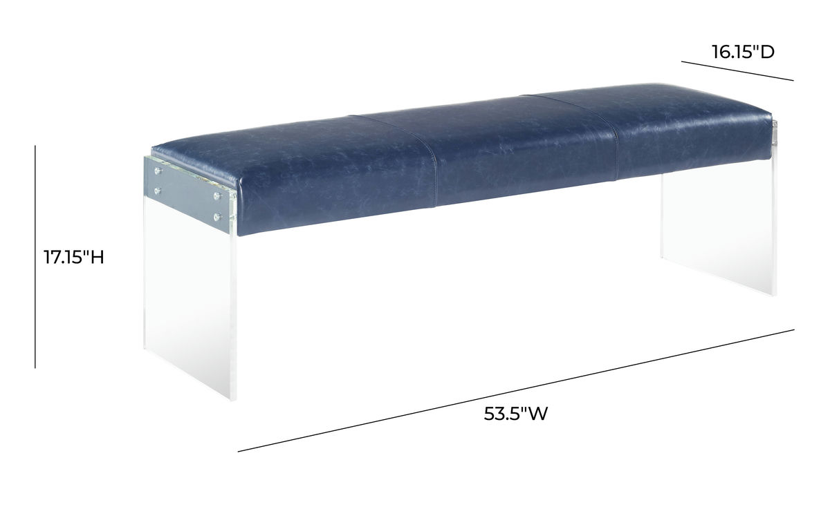 TOV Furniture Envy Antique Blue Leather/Acrylic Bench