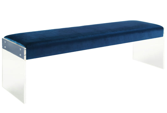 TOV Furniture Envy Blue Velvet/Acrylic Bench